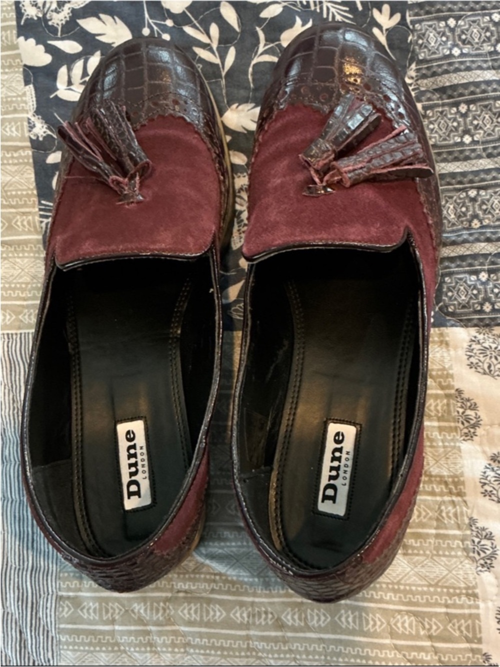 Dune London Burgundy Suede & Croc Tassel Loafers - Picture 5 of 7